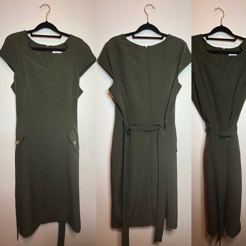 Upscale Tailored Kasper Olive Green Midi Dress